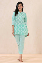 Juniper Mint Geometric Printed Pure Cotton Straight Fit Pants