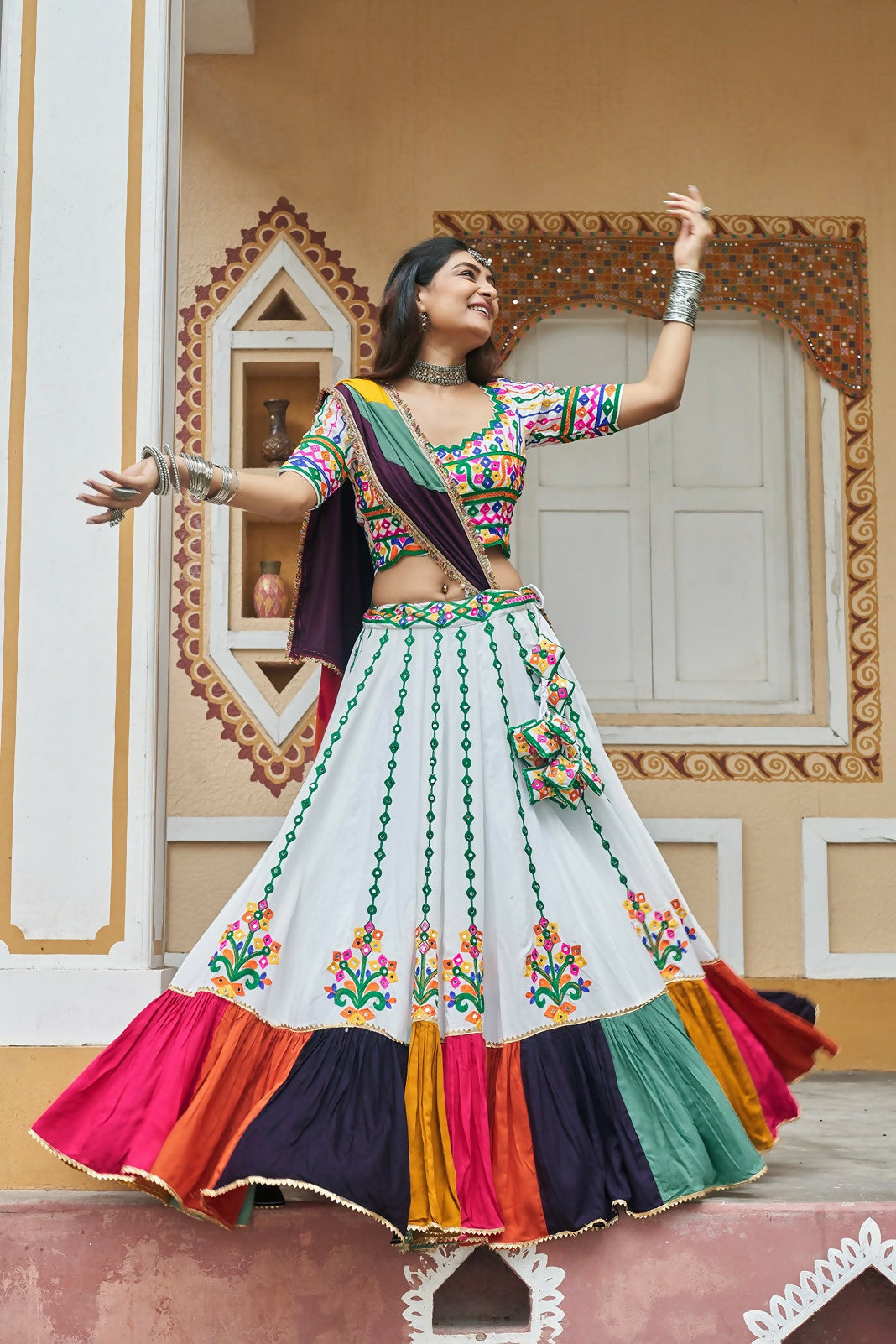 AI Fashion White Viscose Rayon Designer Navratri Lehenga Choli Collection