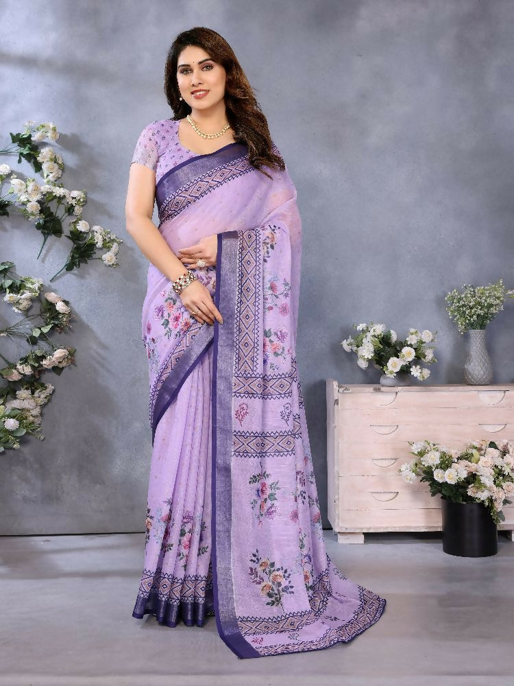 PR Fashion Purple Handloom Linen Cotton Saree