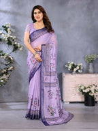 PR Fashion Purple Handloom Linen Cotton Saree