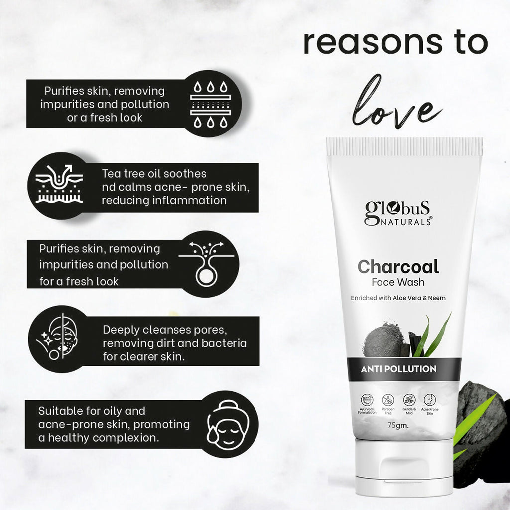 Globus Naturals Anti Pollution Charcoal Face Wash - Distacart