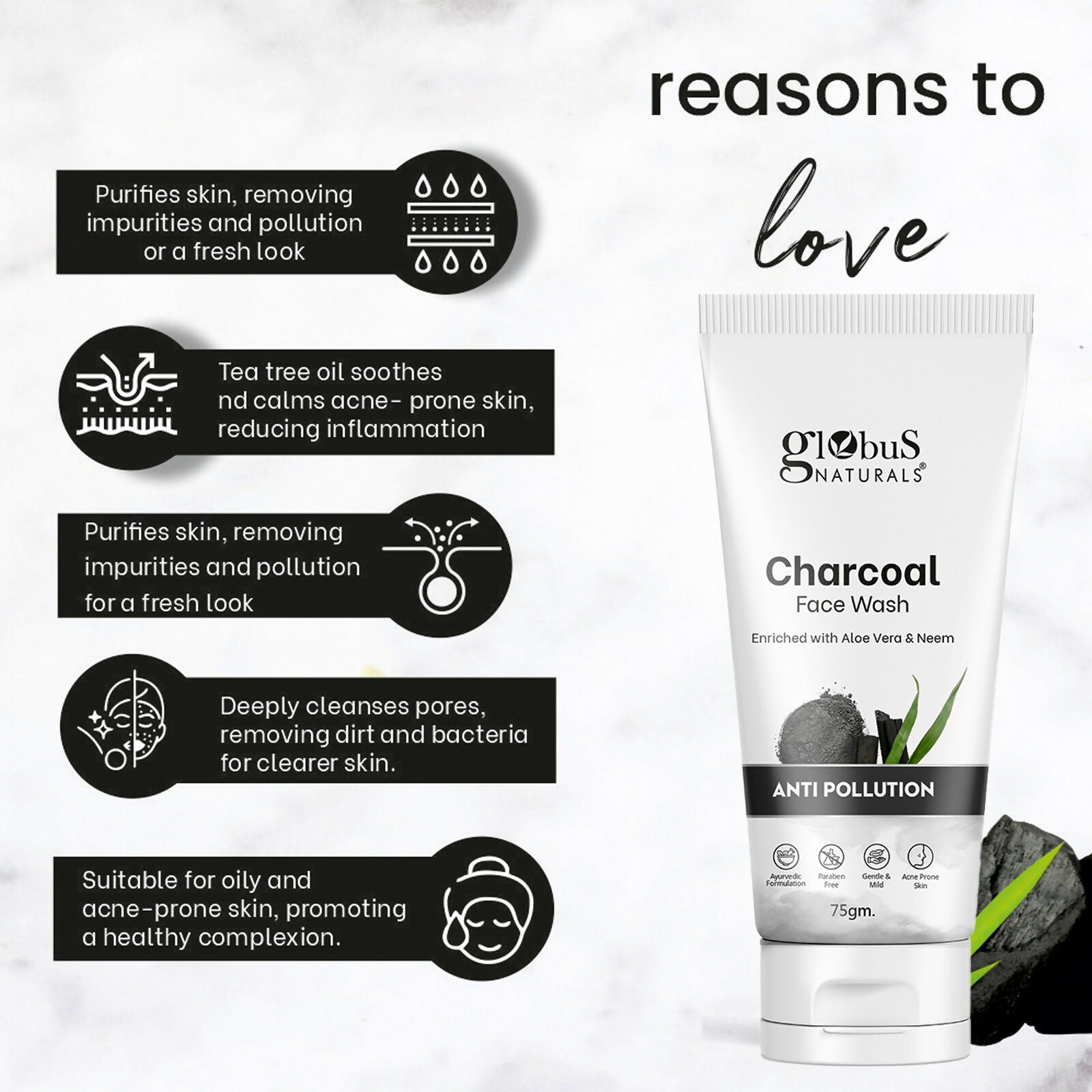 Globus Naturals Anti Pollution Charcoal Face Wash - Distacart