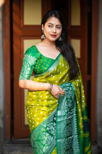 Green Jute Silk Printed Saree with Unstitched Blouse - Hiral Fashion