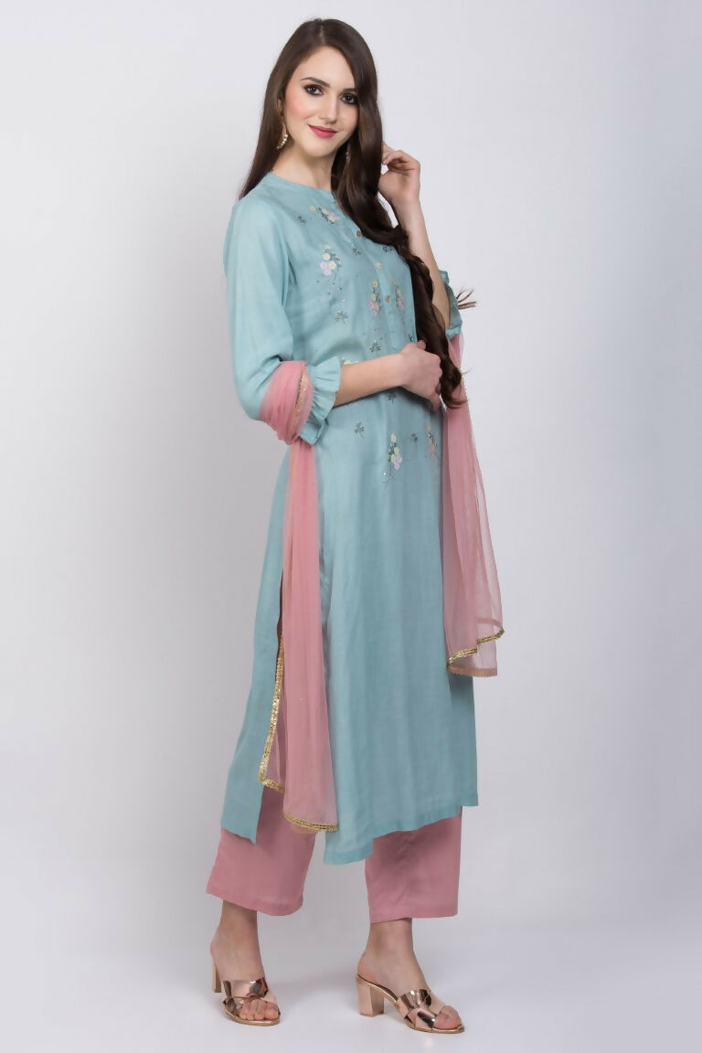 Joban Fashion L.Blue Cotton Rayon Kurta Set
