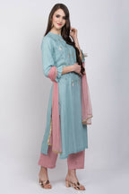 Joban Fashion L.Blue Cotton Rayon Kurta Set