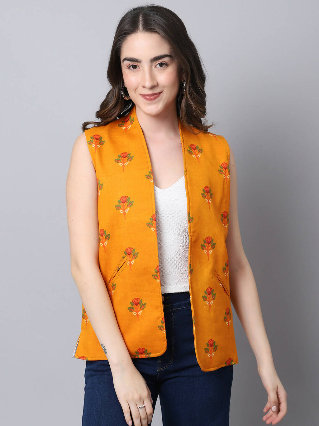 Even Apparels Yellow Viscose Rayon Open Front Waistcoat - Distacart