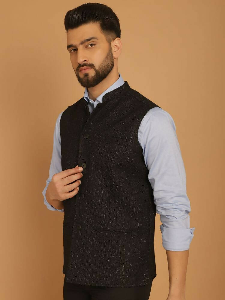 Even Apparels Pure Wool Nehru Jacket - Black