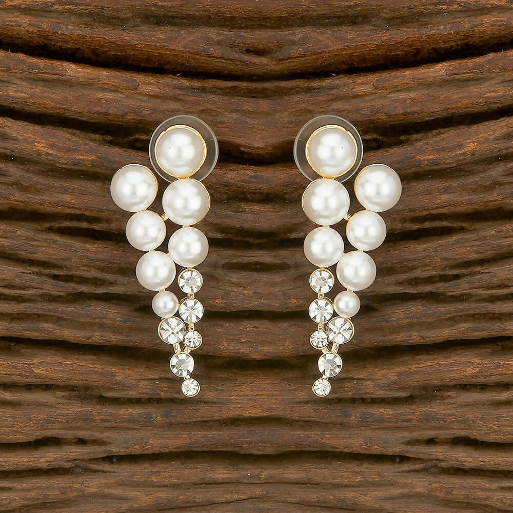 Joban Fashion Women Brass Golden White Ad Earrings - Distacart