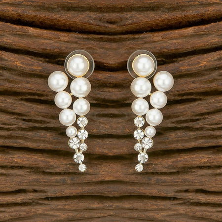 Joban Fashion Women Brass Golden White Ad Earrings