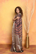 Very Much Indian Modal Silk Ajrakh Handblock Printed Natural Dyes With Designer Border Saree - Brown