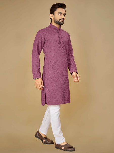 Anaita Purple Embroidered Rayon Straight Kurta