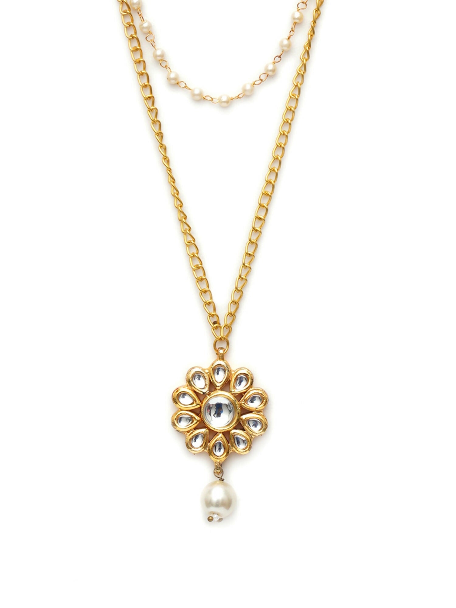 Layered Kundan and Pearl Gold Neckpiece (gold) - Ruby Raang
