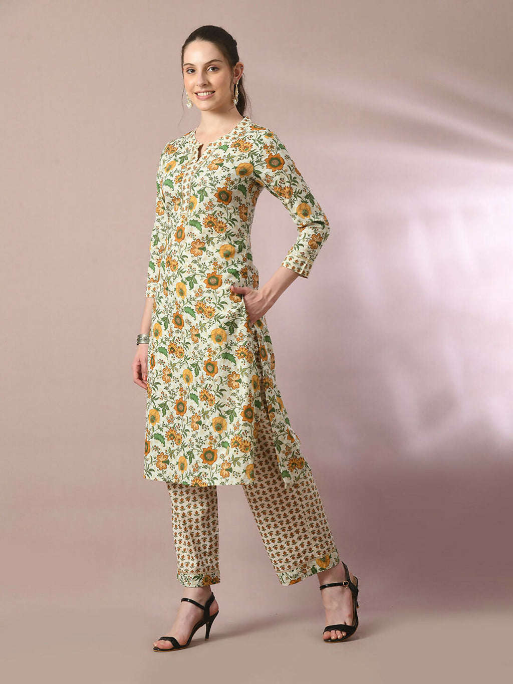Myshka Women's Multi Printed Cotton Straight Party Kurta Set With Dupatta