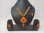 Terracotta Diamond Pendant Mini Necklace Set With Hangings