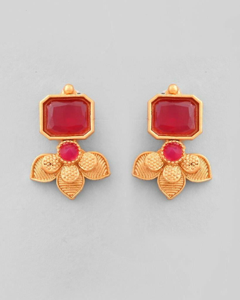 VOJ Gold-Polished Traditional Maroon Stone Studded Jewellery Set