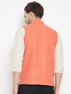 Even Apparels Orange Wool Men Woven Nehru Jacket - Distacart