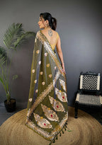 Joban Fashion Banarasi Mehendi Green Woven Soft Silk Saree - Distacart