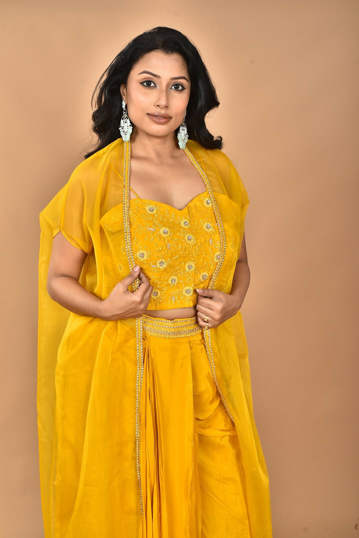 Morchari Women Hand Embroidery Crop Top-Yellow