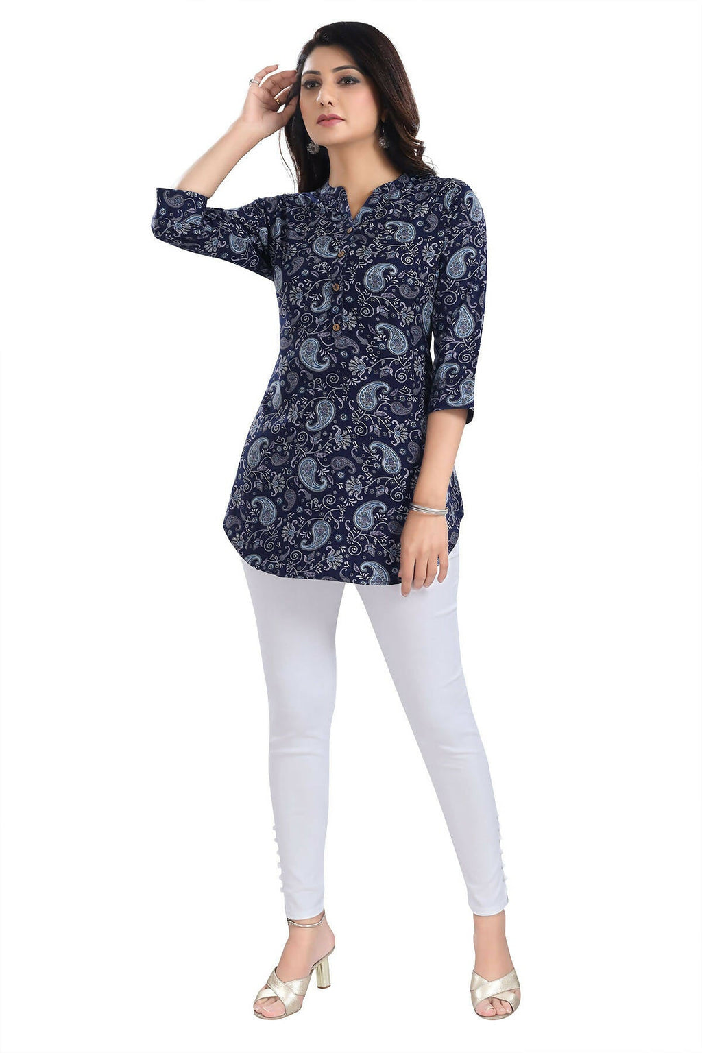 Snehal Creations Ethnic Galore Blue Short Tunic Top for Women - Distacart
