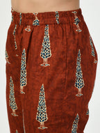 Myshka Women's Rust Printed Kurta With Trouser