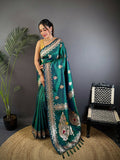 Joban Fashion Banarasi Dusty Teal Woven Soft Silk Saree - Distacart