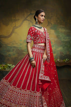 House of Panchhi Red Pure Silk Moti & Zarkan heavy embroidery Lehenga choli & Dupatta