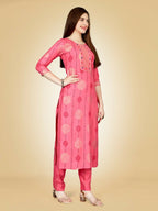 Jyoti Fashion Women's Pink Viscose Rayon Embroidered Kurta Pant Set