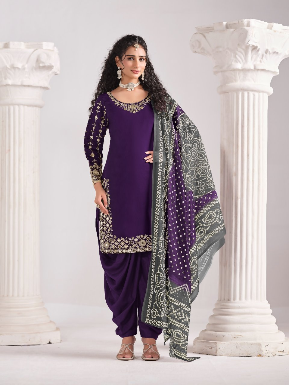 Anaita Purple Roman Silk Stitched Suit with Embroidery & Real Mirror Work - Distacart