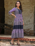 Juniper Women's Lavender Printed Tiered Dress - Distacart