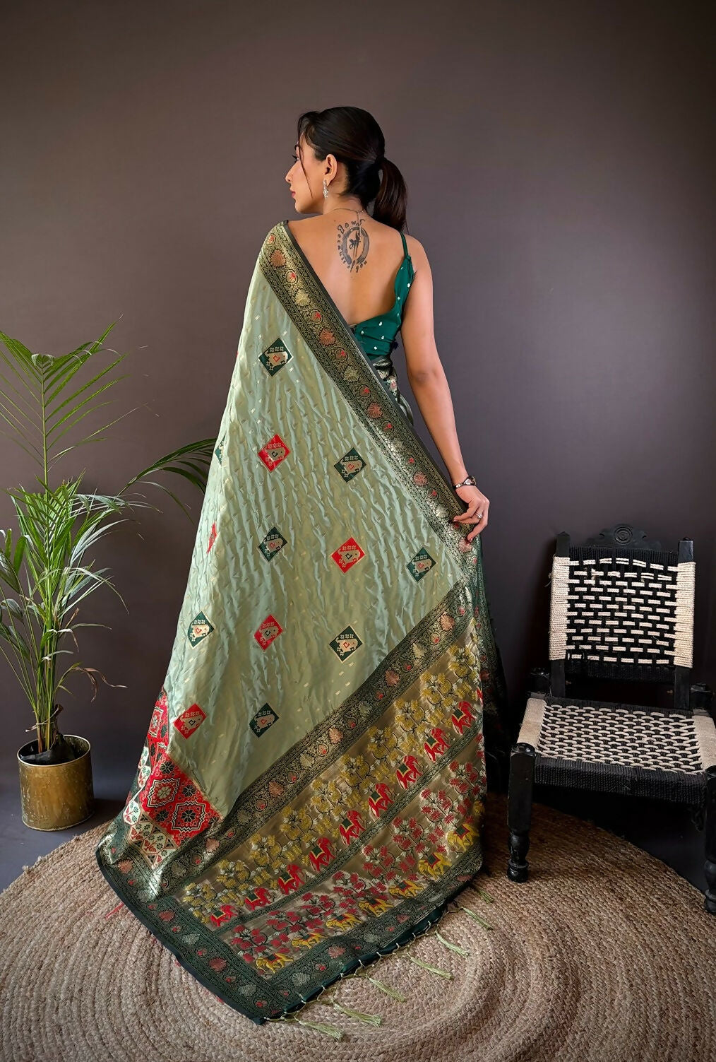 Joban Fashion Grey Small Butti Banarasi Silk Sarees