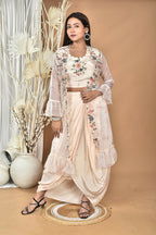 Morchari Women Hand Embroidery Crop Top-Light Peach