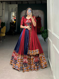 Vastranavya Navaratri Special Rayon with Printed Patch With Gota Patti And Paper Mirror Work And Cowrie (Kodi) Lace Touch Up Lehenga with Stitched Blouse - Navy Blue
