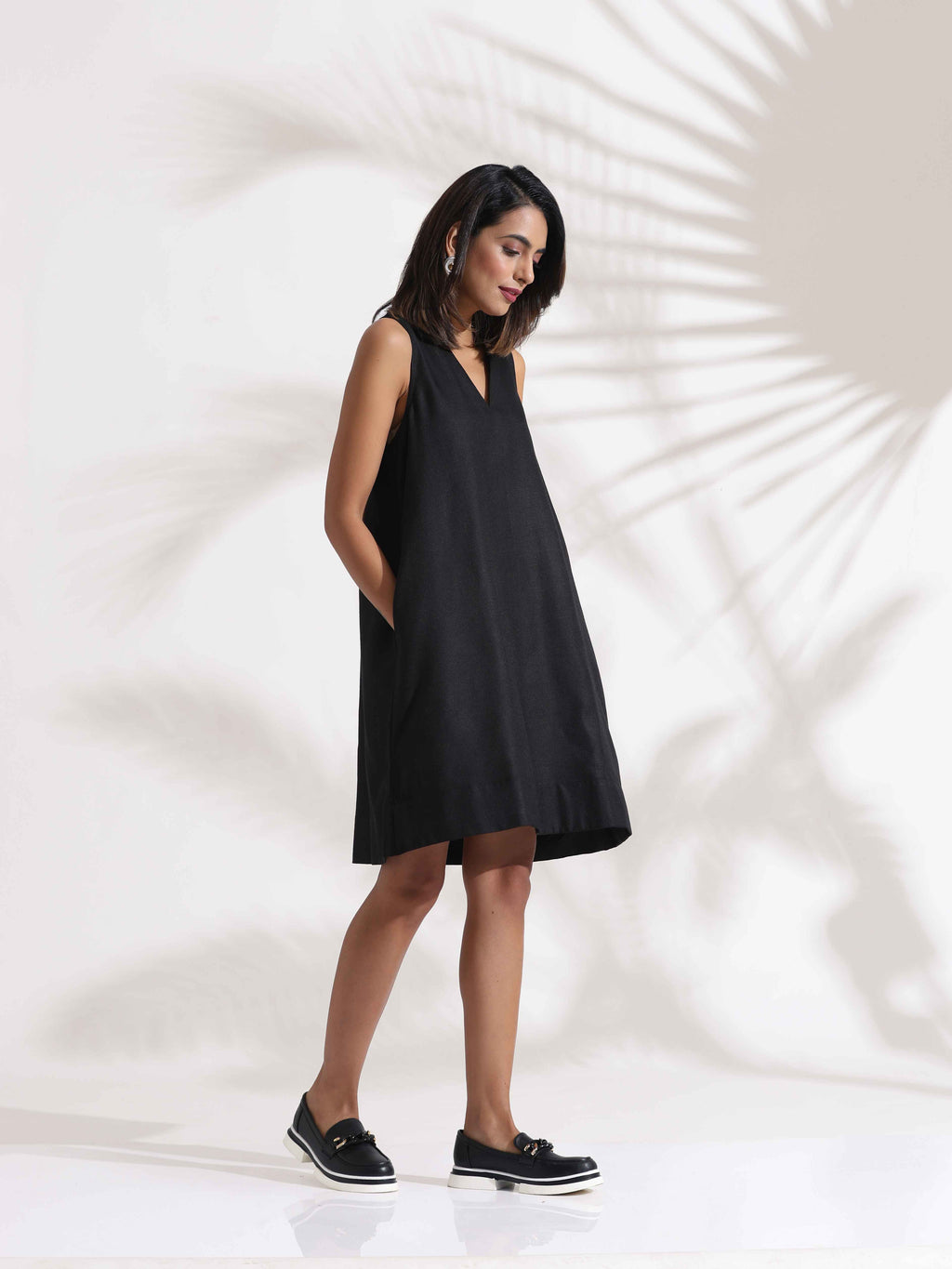 trueBrowns Black Slub Dress - Distacart