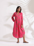 trueBrowns Pink Cotton Print A-line Dress - Distacart