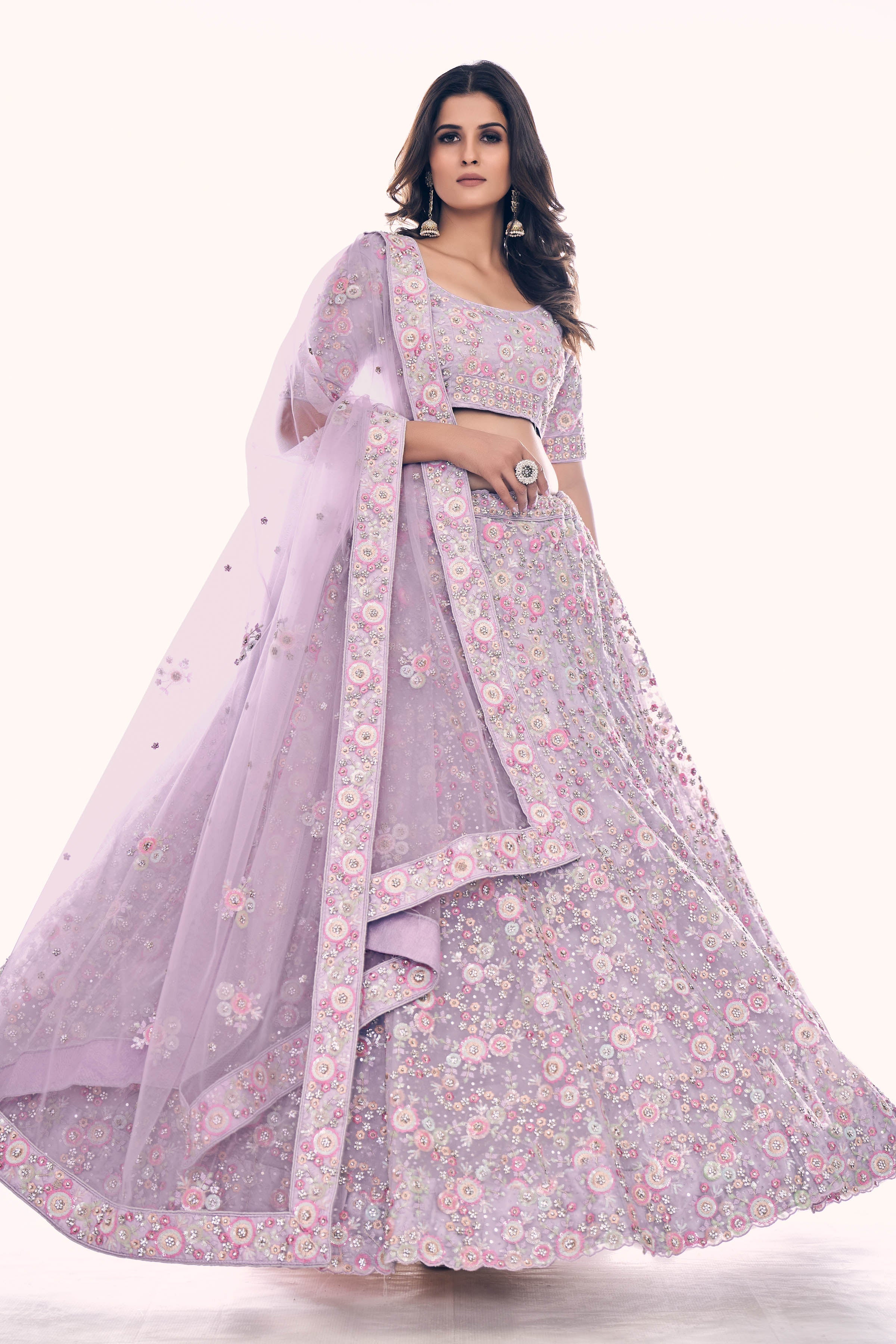Myra Lilac Soft Net Embroidered Designer Lehenga Choli