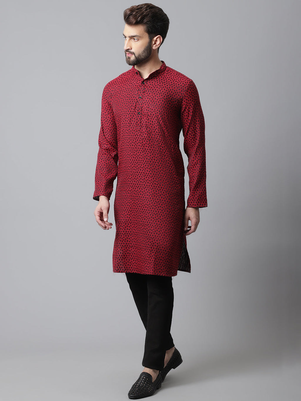 Even Apparels Maroon Solid Kurta With Band Collar - Distacart