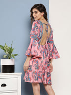 InWeave Women's Pink Floral Blue Bell Sleeve Dress - Distacart