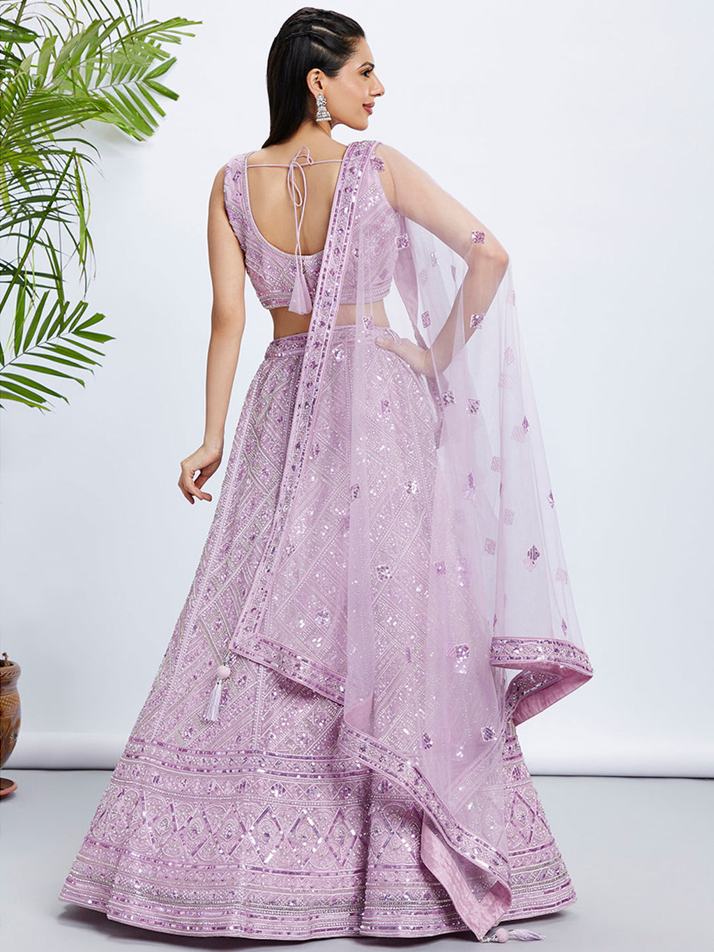 House of Panchhi Sea Green Georgette Sequins And Thread Embroidery Lehenga Choli & Dupatta