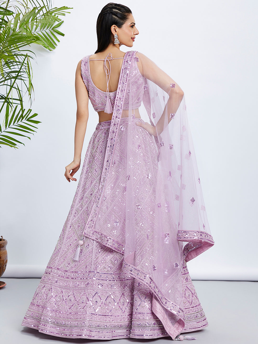 House of Panchhi Sea Green Georgette Sequins And Thread Embroidery Lehenga Choli & Dupatta