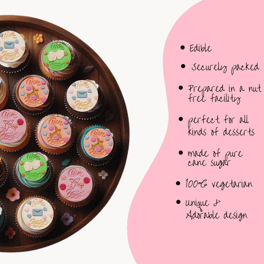 confect bon voyage toppers for cakes cupcakes edible cupcake topper cake decorations supplies 100gms ct 06
