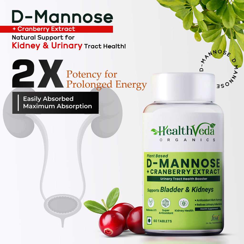 Health Veda Organics D-Mannose + Cranberry Extract Tablets - Distacart