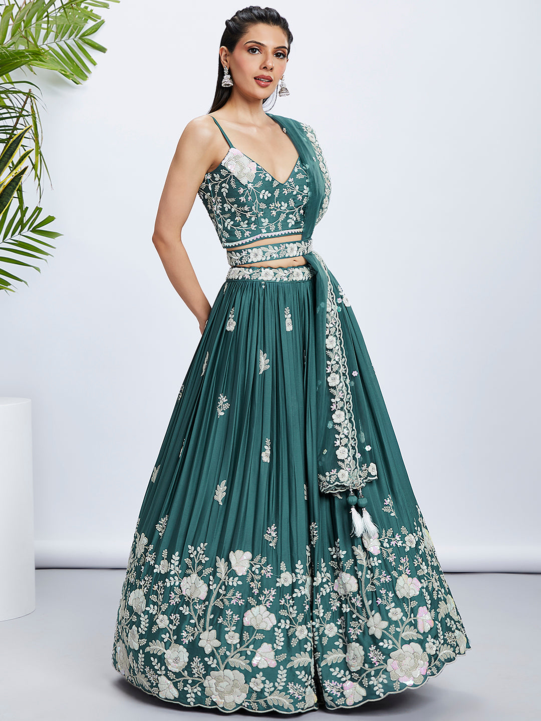 House of Panchhi Pink Pure Georgette Position Printing With Siroski Stone Work Lehenga Choli & Dupatta