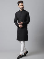 Even Apparels Black Long Kurta With Band Collar - Distacart