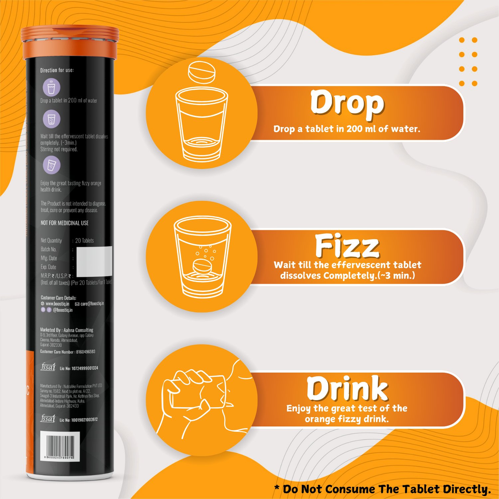 BOOSTIQ Vitamin C & Zinc Effervescent Tablets - Orange Flavour