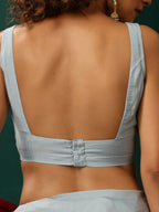 trueBrowns Powder Blue Muslin Silk Scoop Neck Sleeveless Blouse