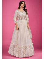Myra White Pure Georgette Embroidered Gown - Distacart