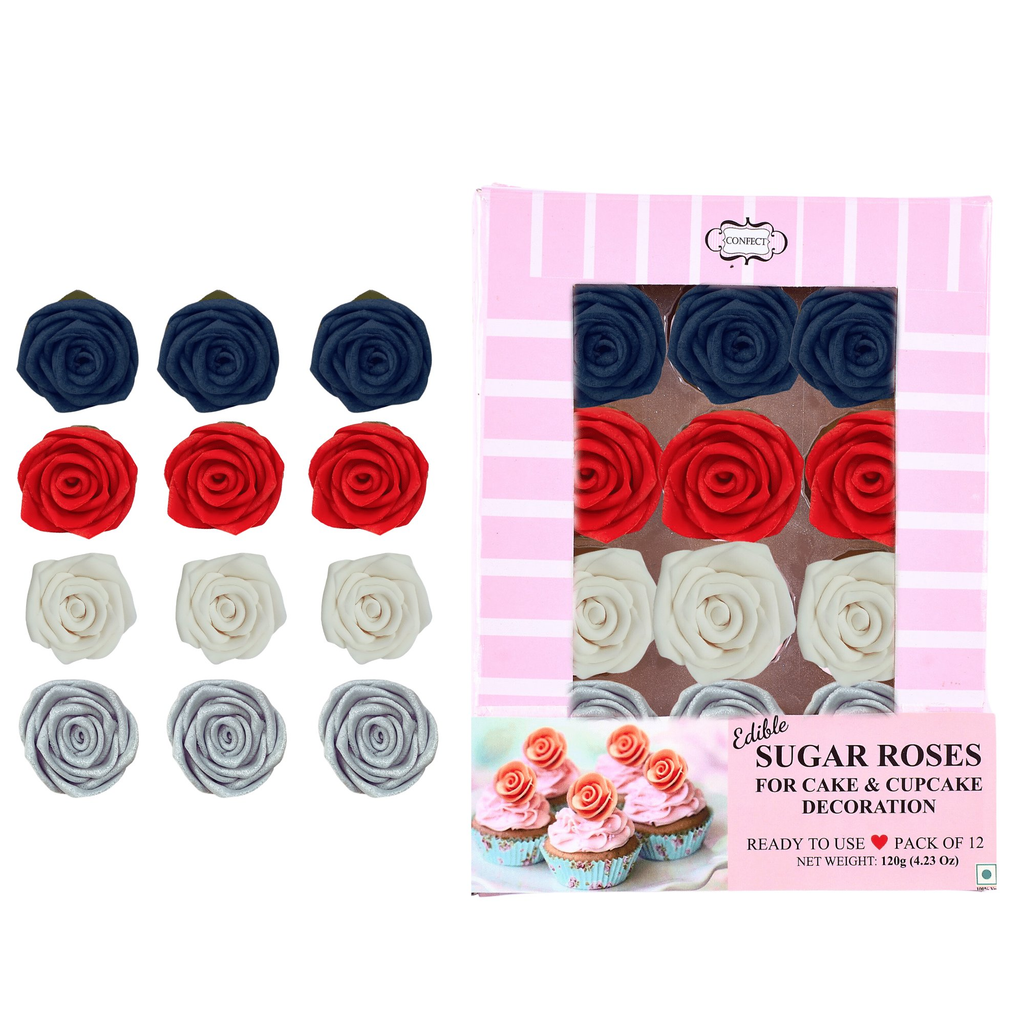 confect edible sugar roses cake toppers for cupcakes doughnut cake decorations pack of 12 j4 roses 01