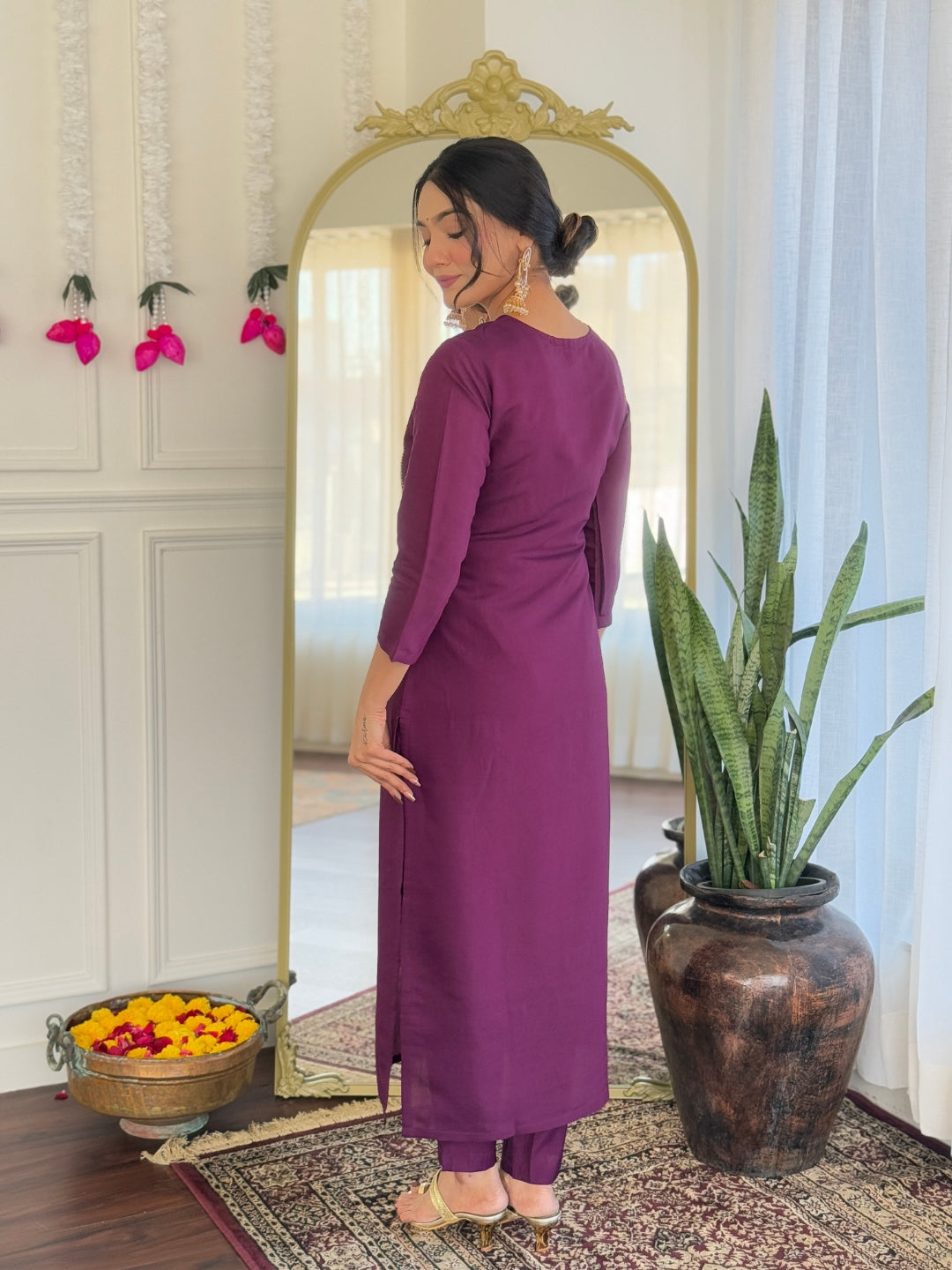 The52 Women's Viscose Chanderi Fabric Straight Kurta, Pant and Dupatta Set - Distacart