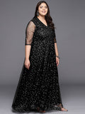 Ahalyaa Plus Size Printed Net V-neck Maxi Ethnic Dress - Distacart