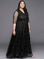 Ahalyaa Plus Size Printed Net V-neck Maxi Ethnic Dress - Distacart